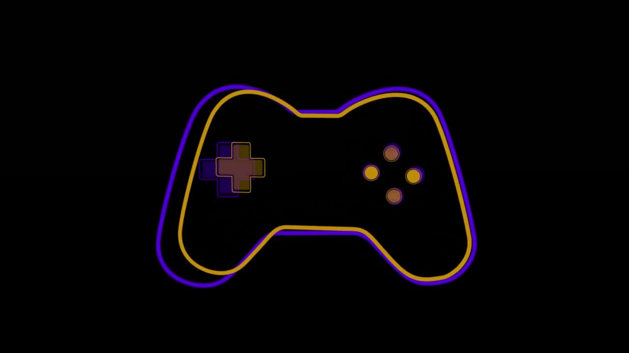 Animation of yellow and purple video game logo