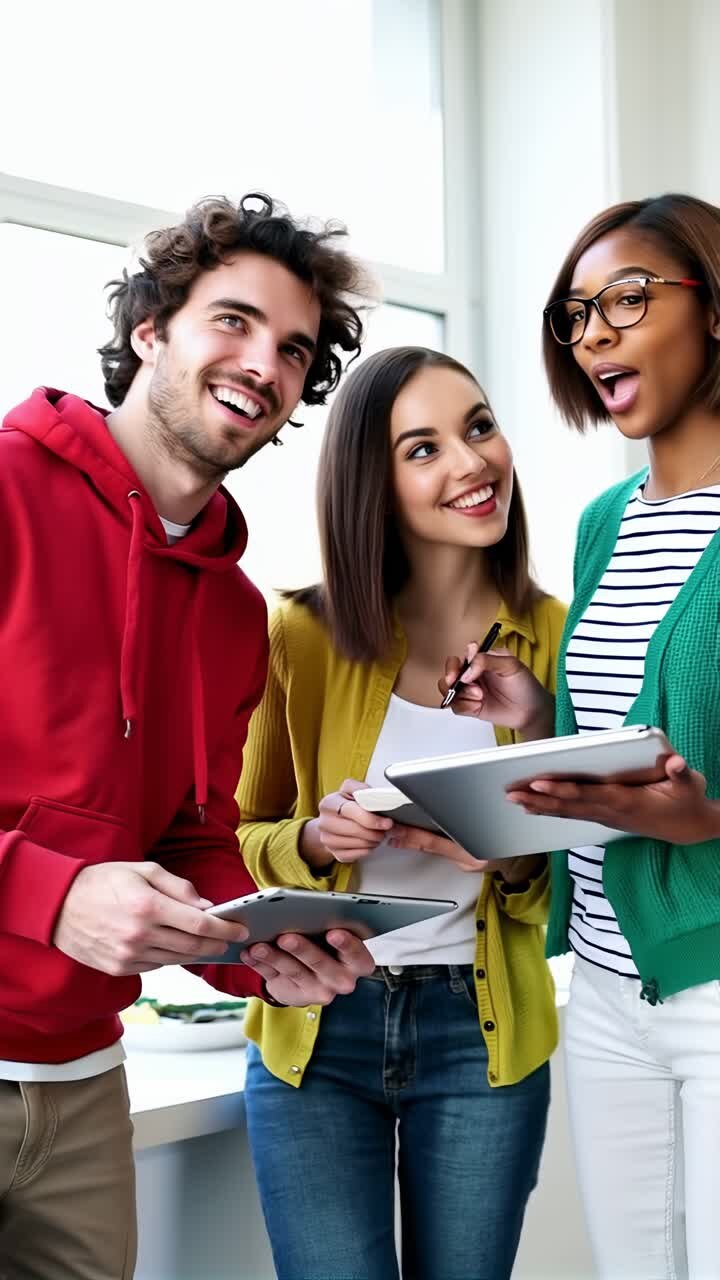 Three diverse people working together on a project in an office of a startup company.