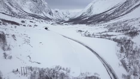 drone footage of a very snowy norway