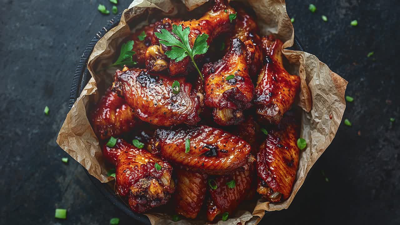 Delicious Barbecue Chicken Wings in a Rustic Basket