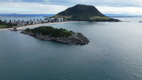 aerial view of mount maunganui and coastal town
