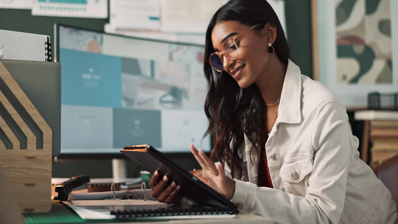 Woman working with tablet in modern office