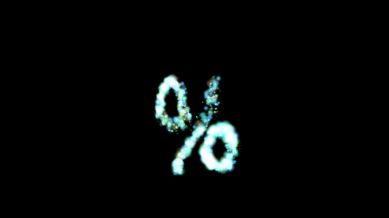 Particella blu luminosa che forma il simbolo di percentuale su sfondo trasparente