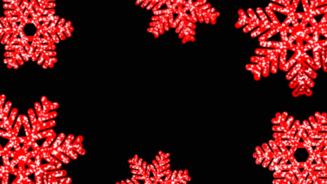 red and white glowing snowflakes on black background