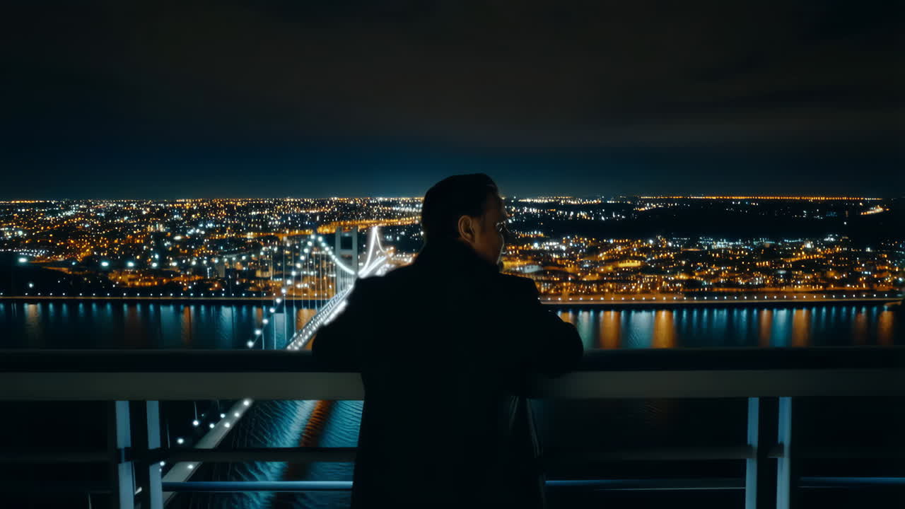 Night Cityscape View with a Man