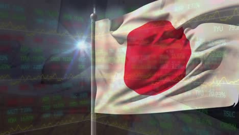 Animation of data processing over flag of japan