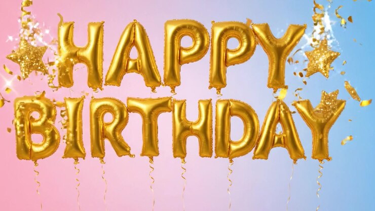 Golden Balloons Celebrating a Joyful Birthday with Colorful Confetti and a Blissful Background for a Memorable Celebration