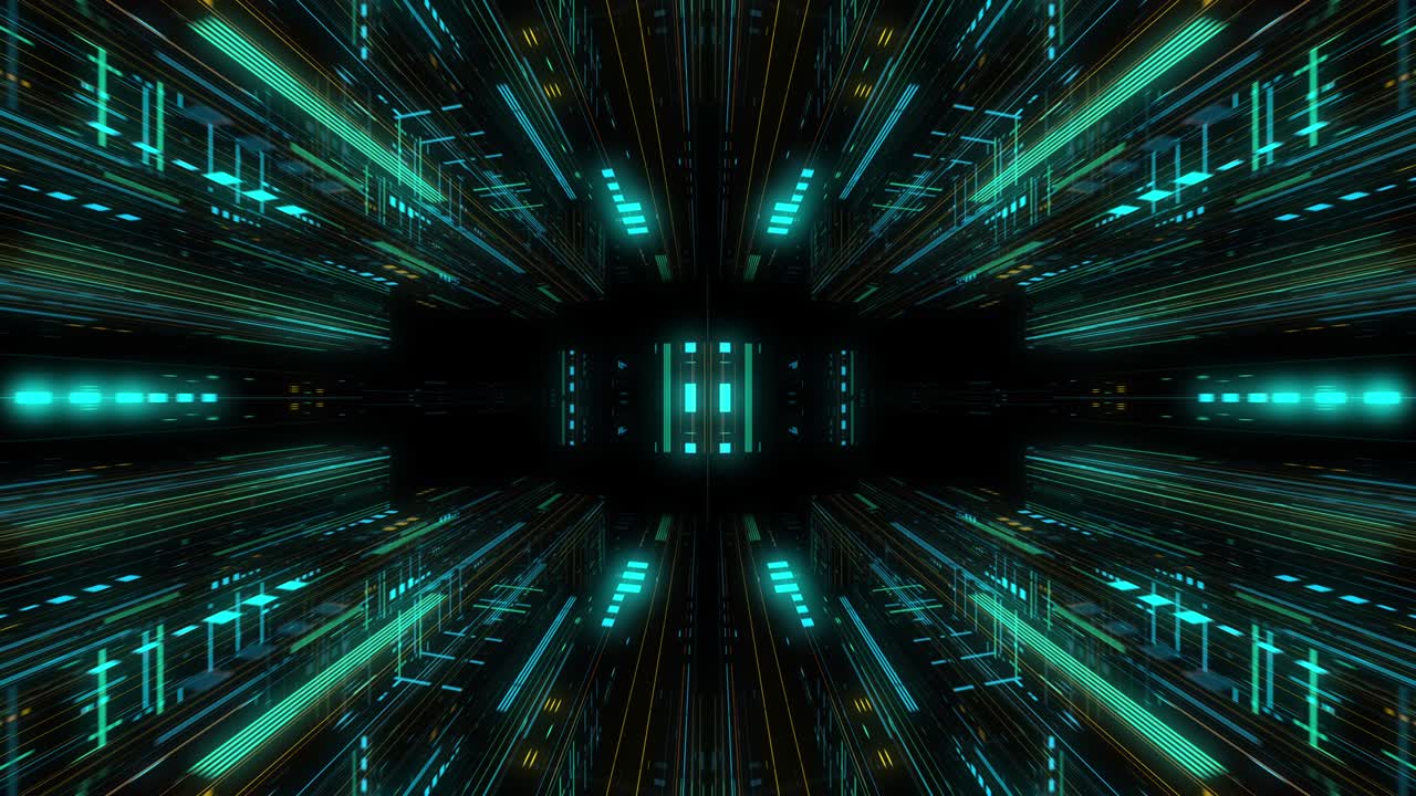 AI artificial intelligence and ML machine learning abstract concept, CPU GPU computing core with information streams. Data deep learning computer machine. Seamless loop, 3D render g