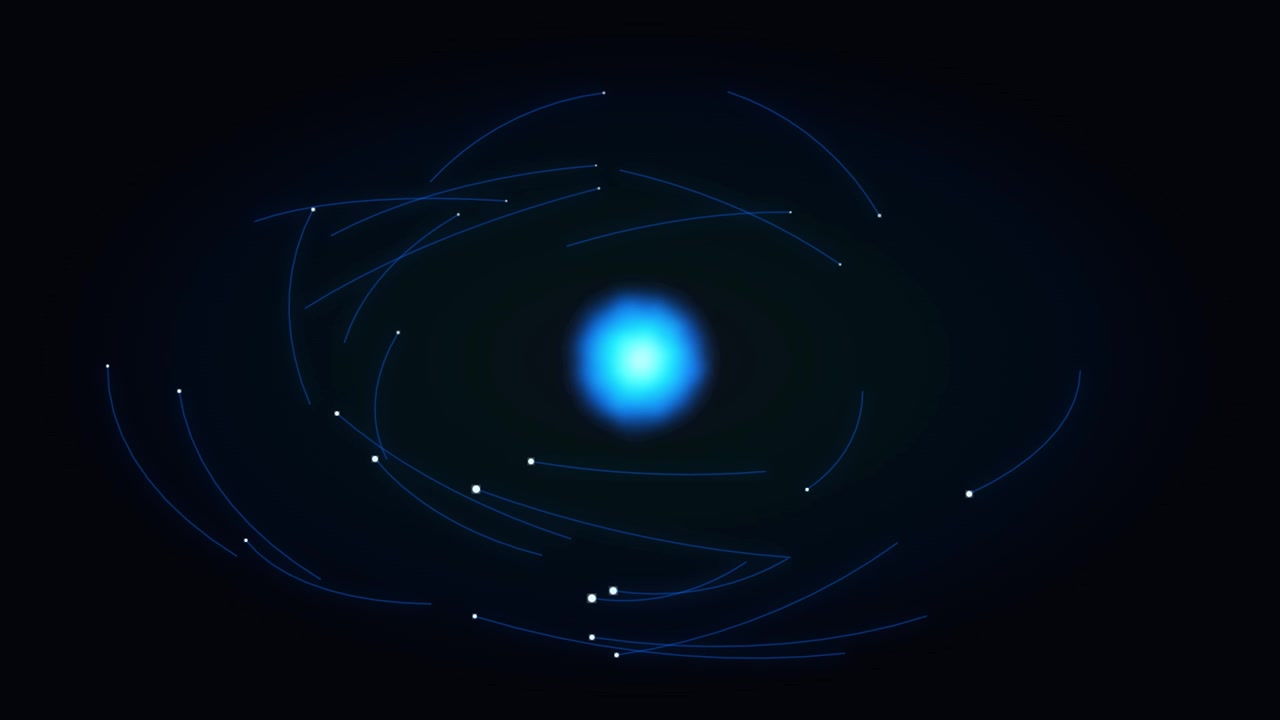 Abstract Digital Animation of Glowing Particles Orbiting a Central Light