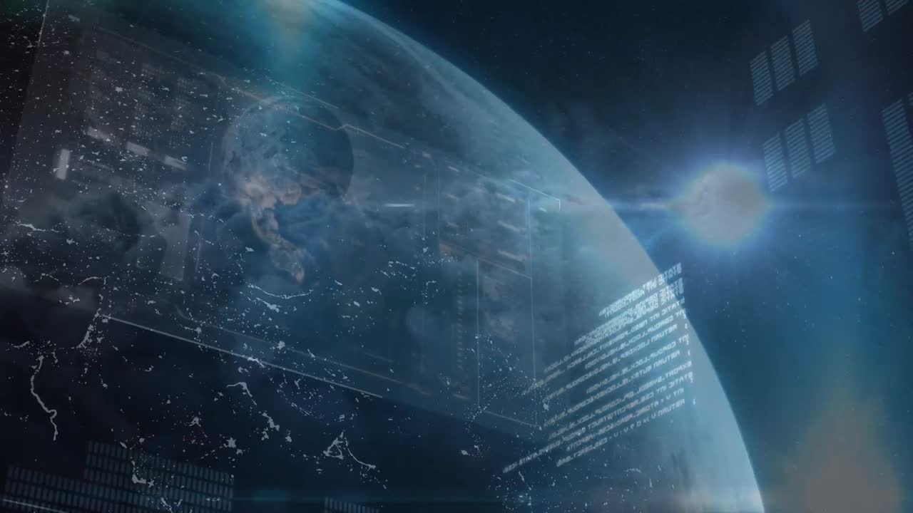 animación del procesamiento de datos sobre el globo sobre fondo negro