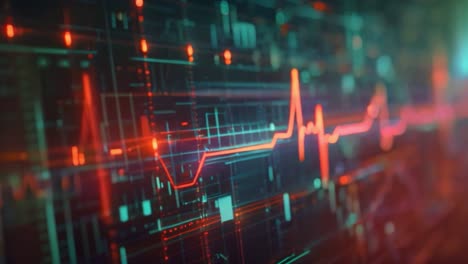 digital heartbeat monitor and futuristic healthcare data visualization
