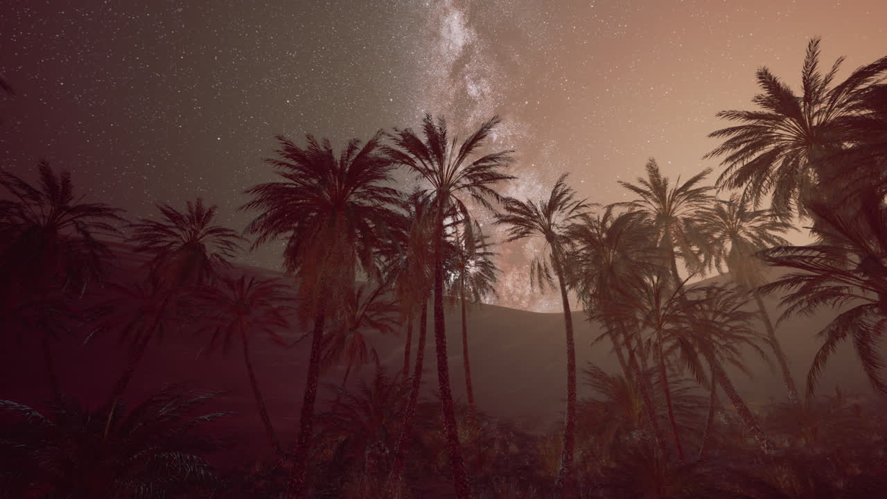 Night shot with palm trees and milky way in background