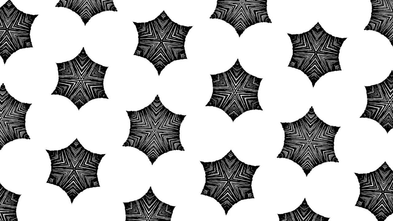 estrellas hexagonales con trazo girando en el sentido de las agujas del reloj sobre fondo blanco