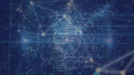Animation of globe with network of connections and data processing