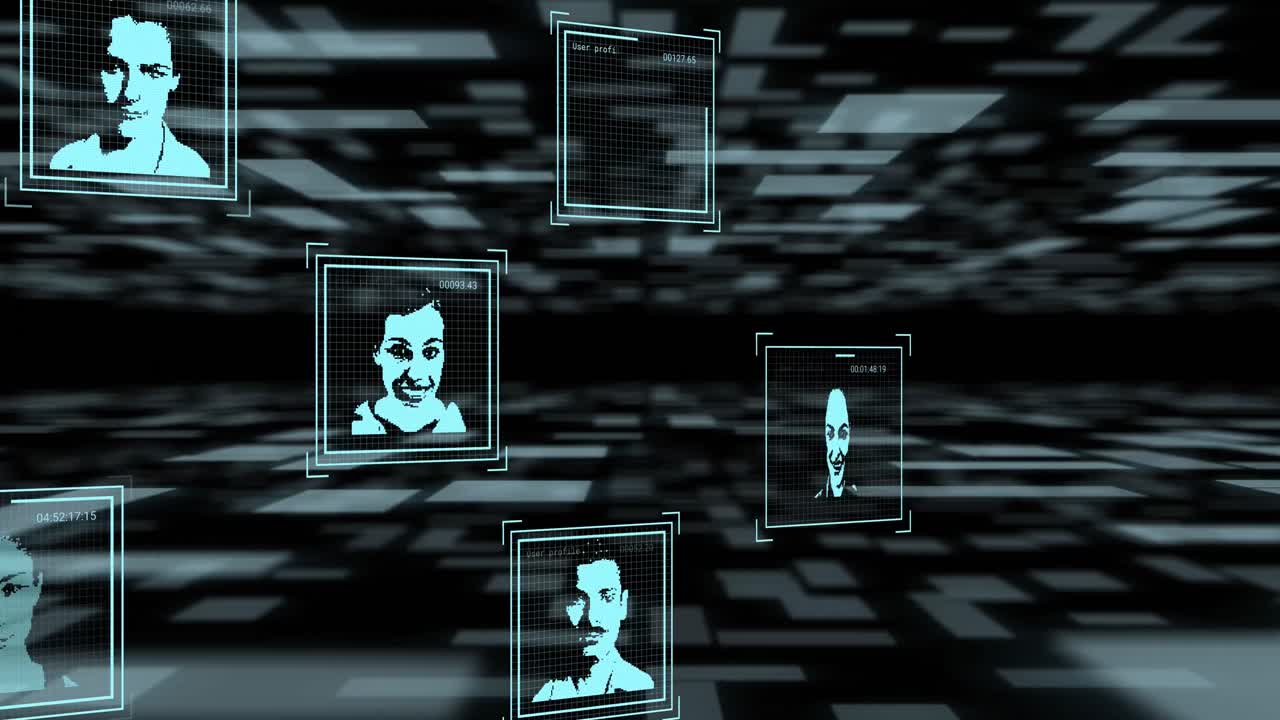 animación de fotos biométricas y procesamiento de datos a través de luces parpadeantes.