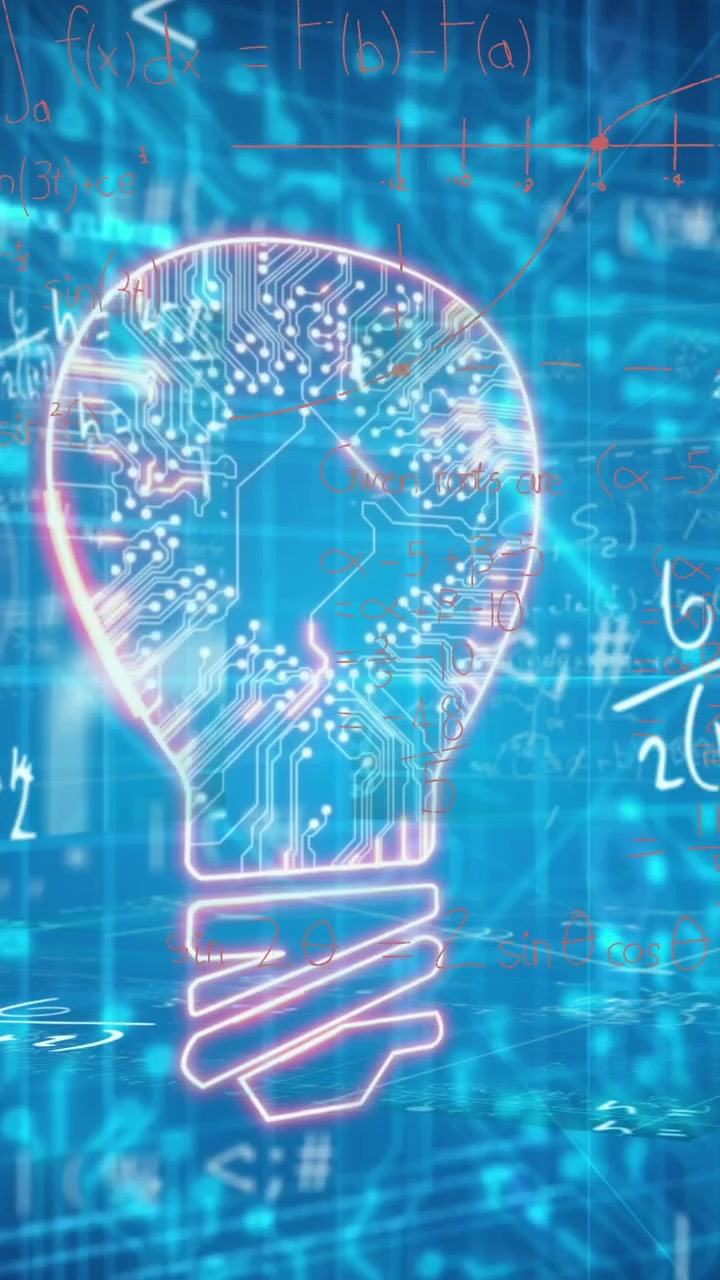 Animation of mathematical equations on black background