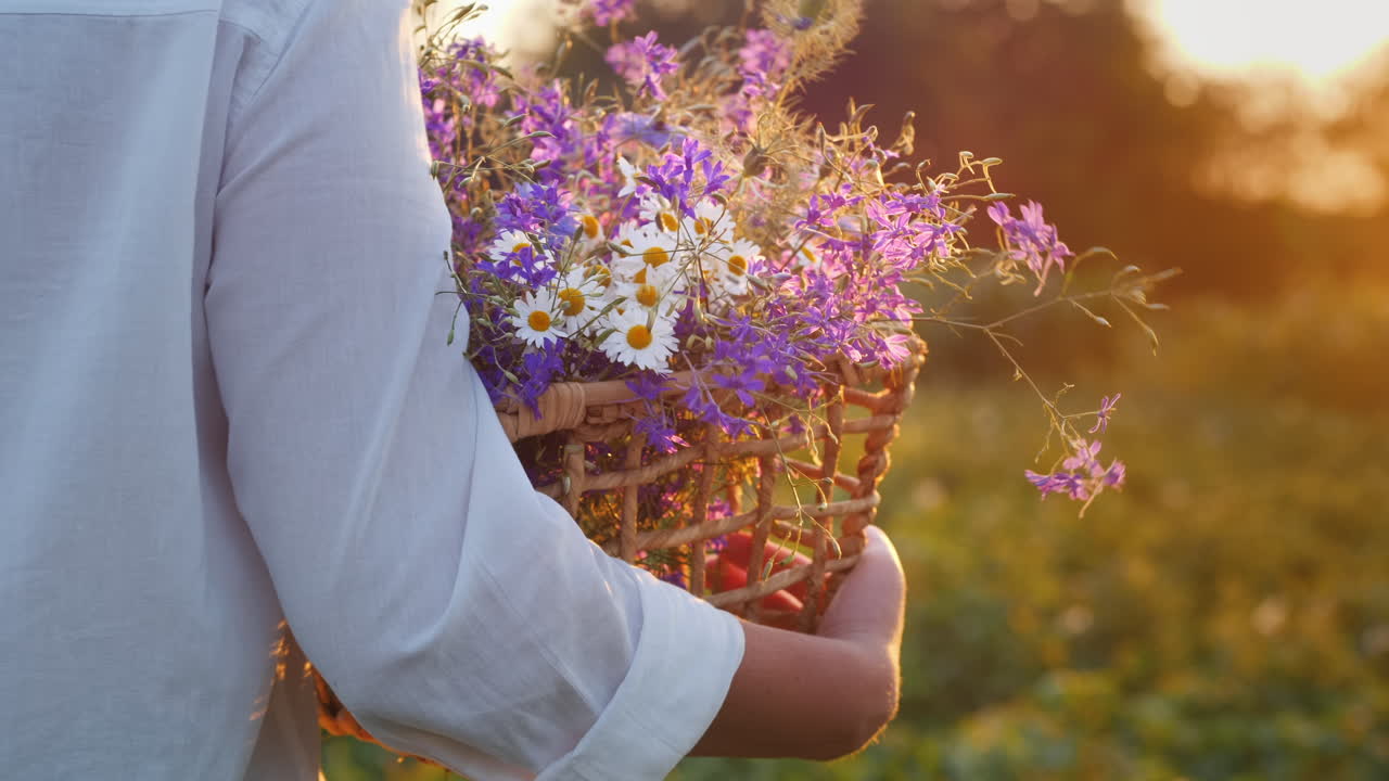 야생화 바구니를 들고 있는 여인