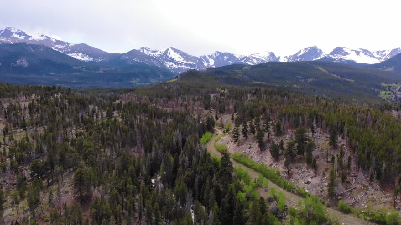 inclinación aérea hacia arriba revela toma del parque estes en colorado