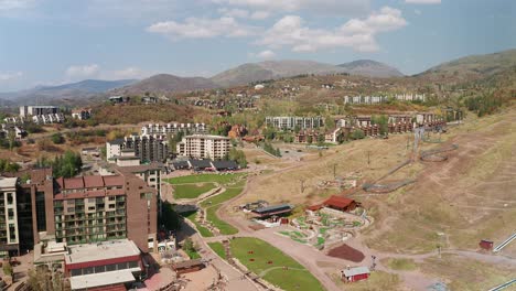 aerial footage of the bottom of werner mountain ski slopes in steamboat springs, colorado