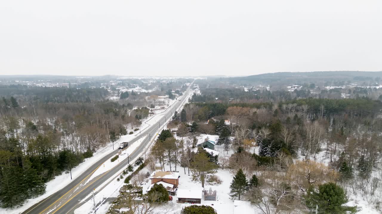 Aerial Hyperlapse Of A Rural Town During Winter At Caledon In Southern Ontario, Canada.
