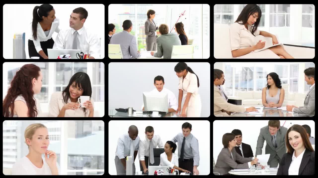 회사 에서 일 하는 예쁜 사업가 들 의 몽타지