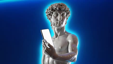 ancient statue holding a modern phone