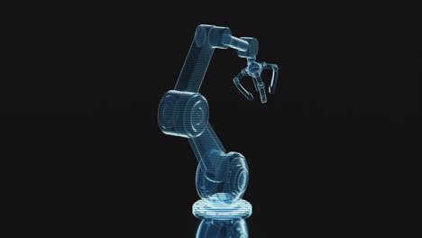 imagen holográfica del brazo mecánico, rotación del bucle, representación en 3d.