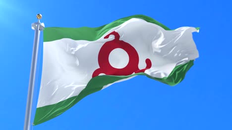 ingushetia flag waving at wind in slow in blue sky, loop