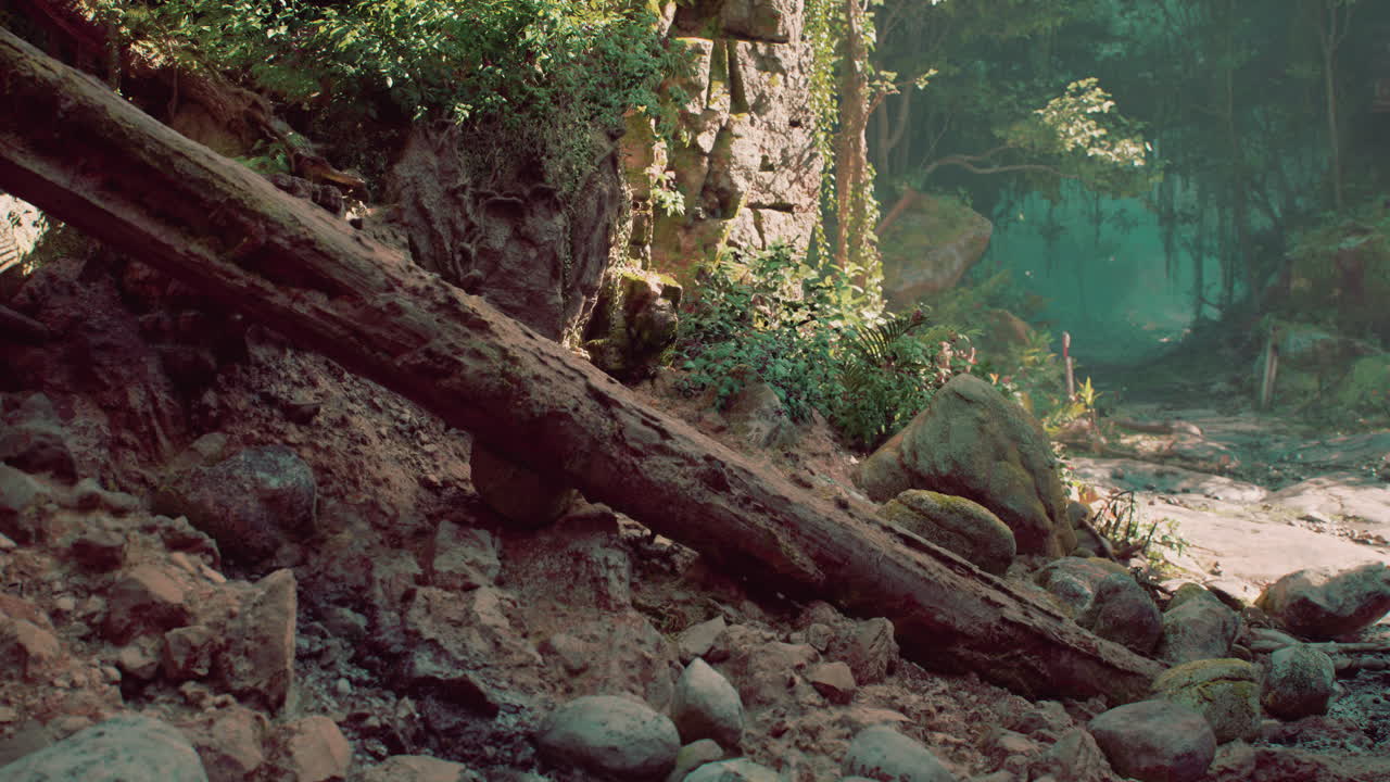 ruinas de piedra cubiertas de vegetación en una selva exuberante