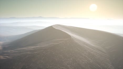 dunas de arena roja del desierto en la niebla