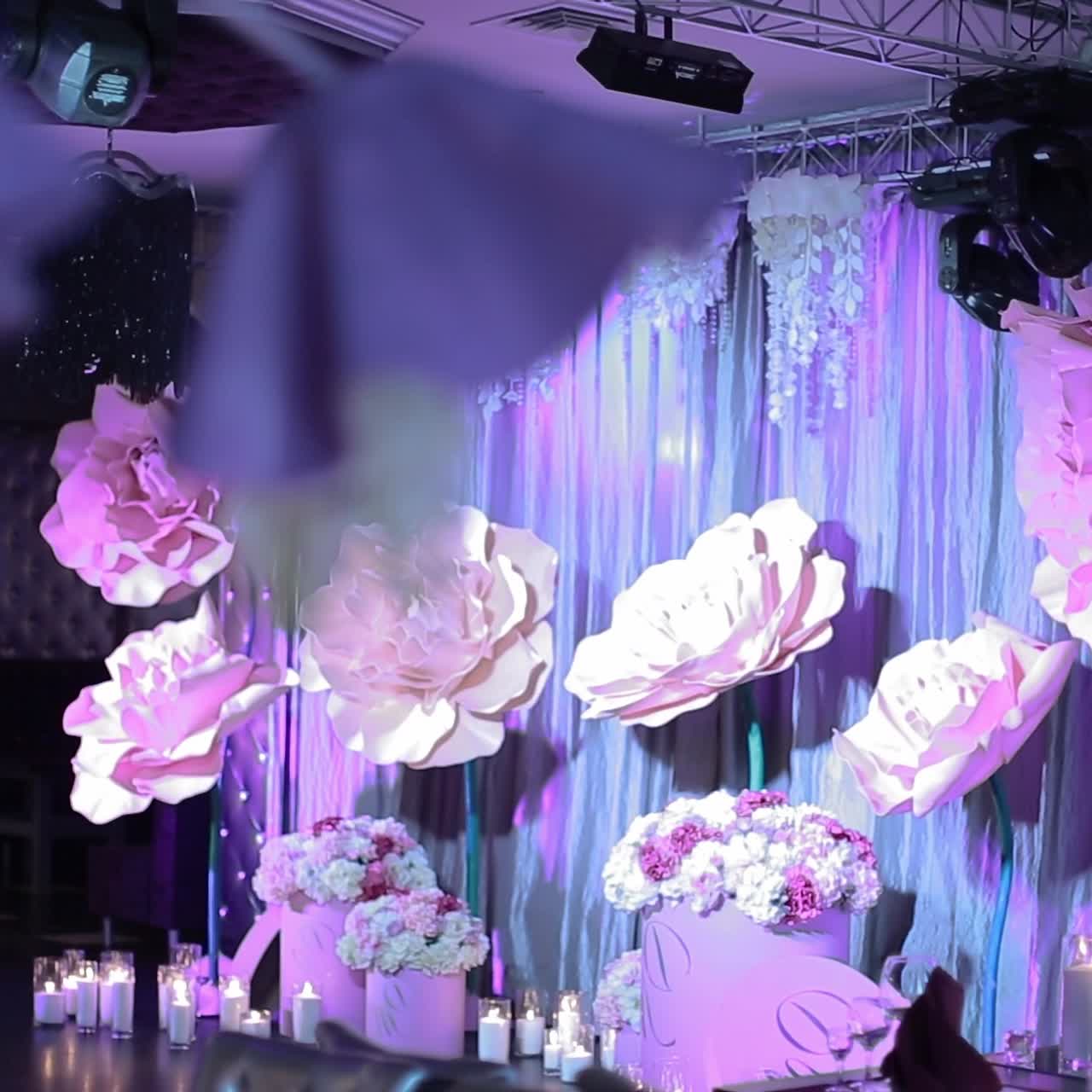 Romantic interior of a luxury restaurant with warm cozy candlelights