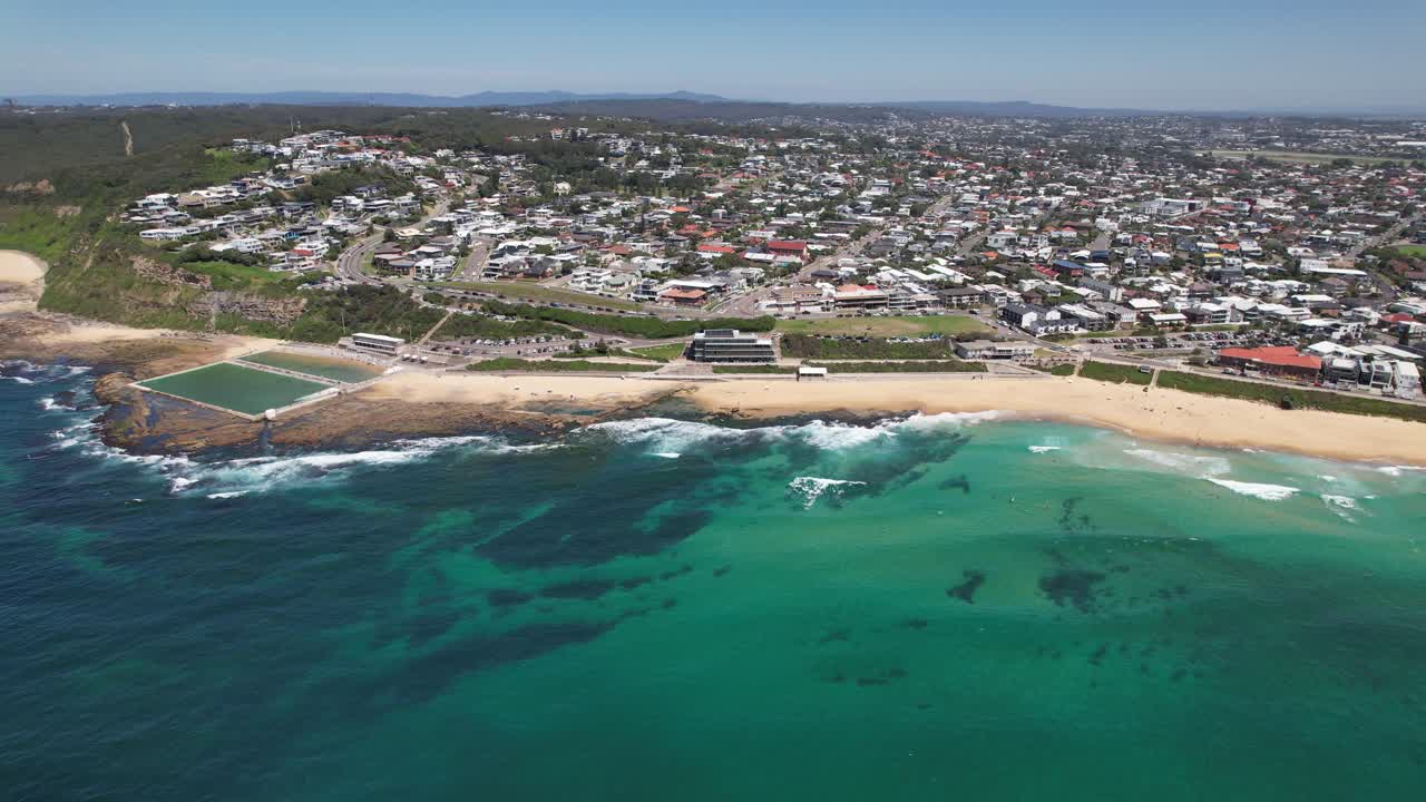 Turquoise Seascape Of Merewether Beach In New South Wales, Australia - Aerial Shot