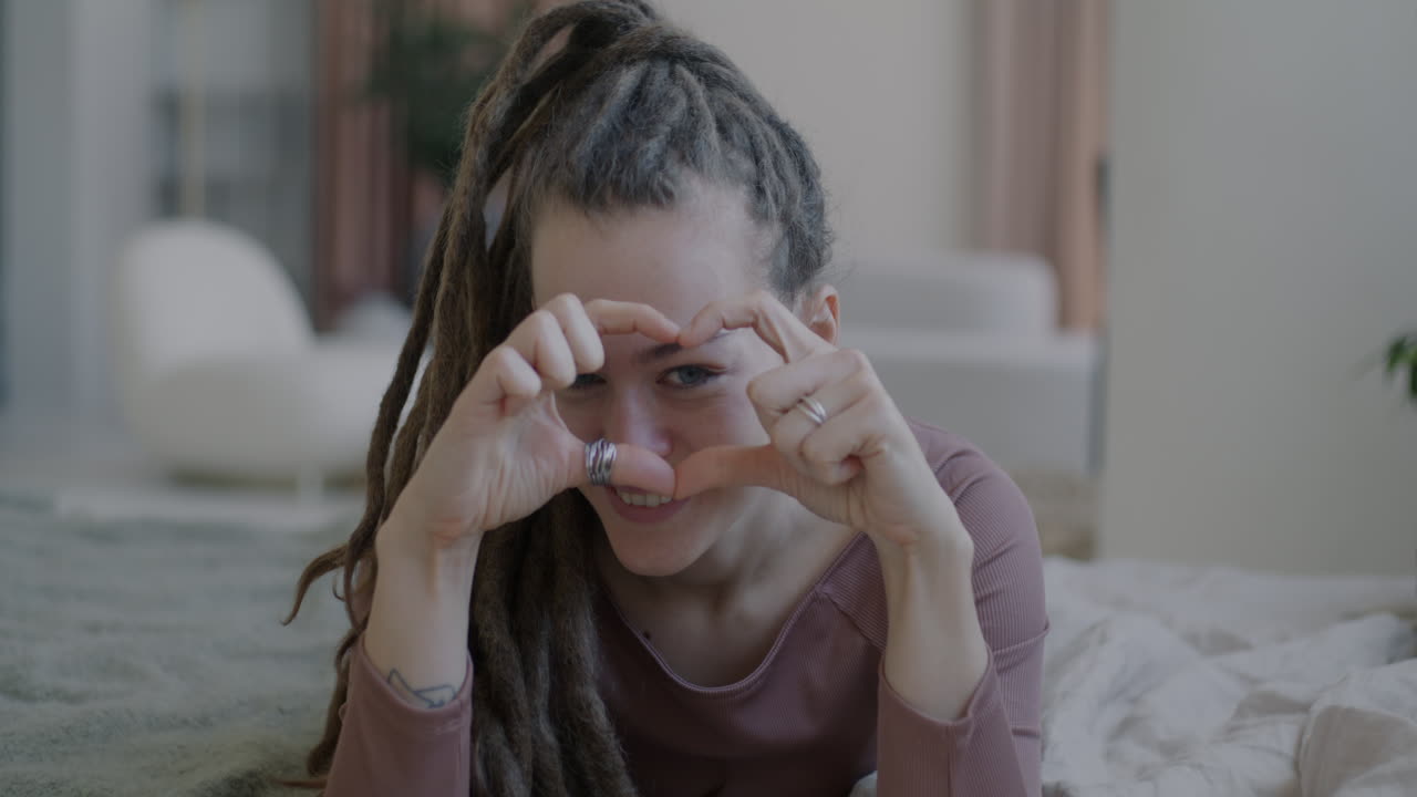 Woman with Dreadlocks Making Heart Shape with Hands