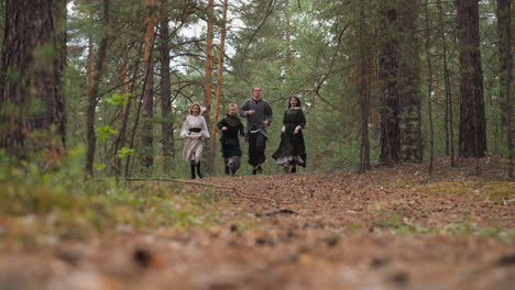 peasant children running through forest