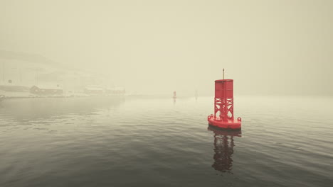 red buoy in foggy sea