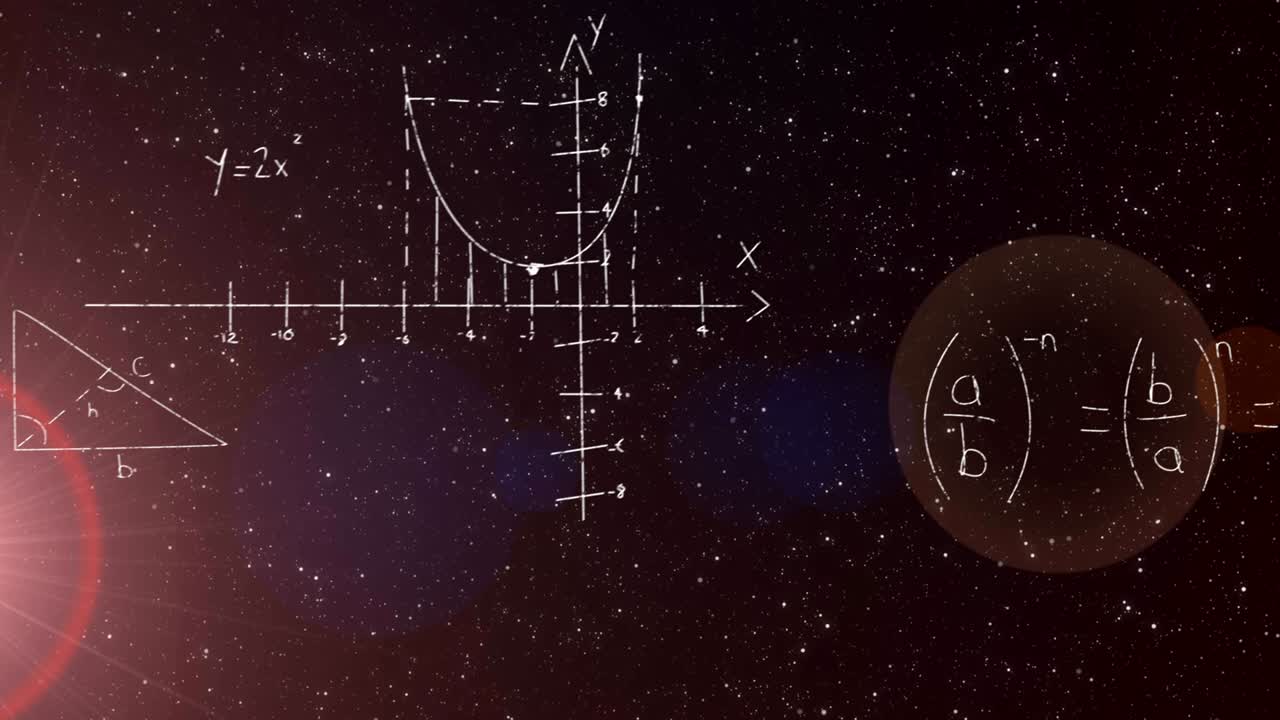 배경에 별이 있는 수학 방정식의 애니메이션