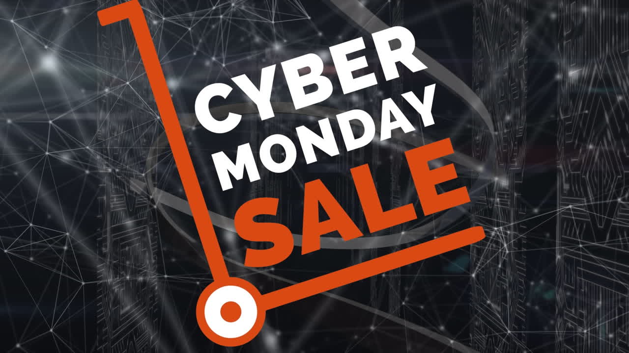 Animation of connections over cyber monday sale text
