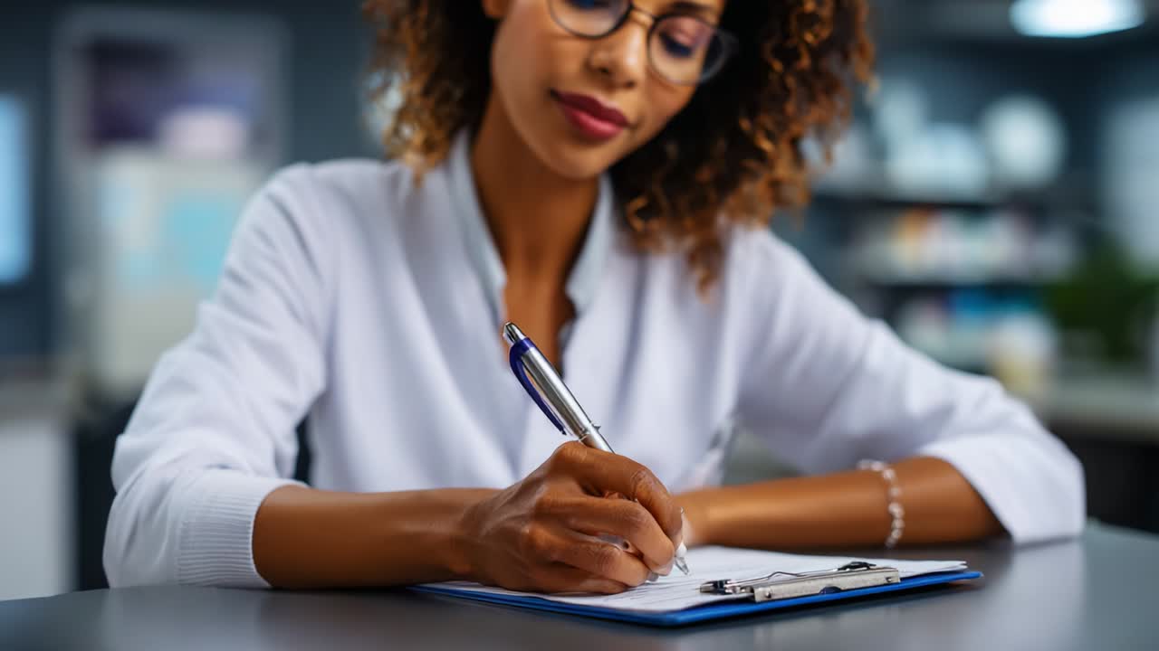 Un professionista concentrato intento a prendere appunti o a pianificare attività, che dimostra concentrazione e diligenza in un ambiente di lavoro moderno. L'attenzione ai dettagli riflette un impegno per la produttività e l'organizzazione.