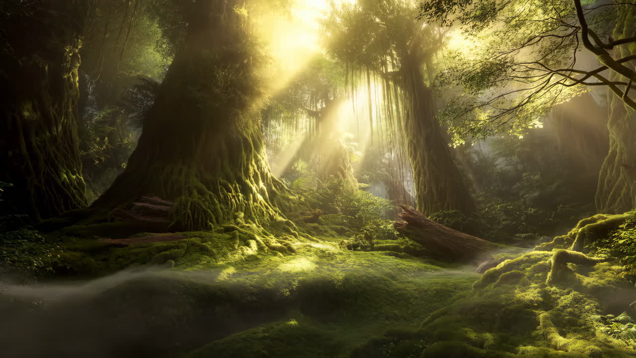 Lush Forest with Sunlight and Moss