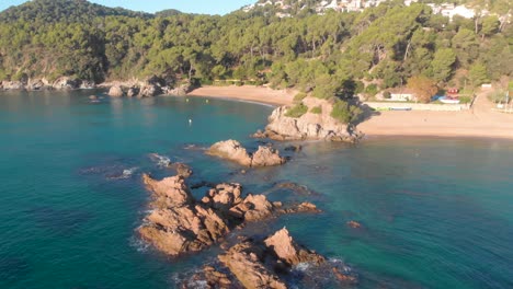 costa brava beach, aerial drone, paradise, turquoise green - lloret de mar mediterranean - spain