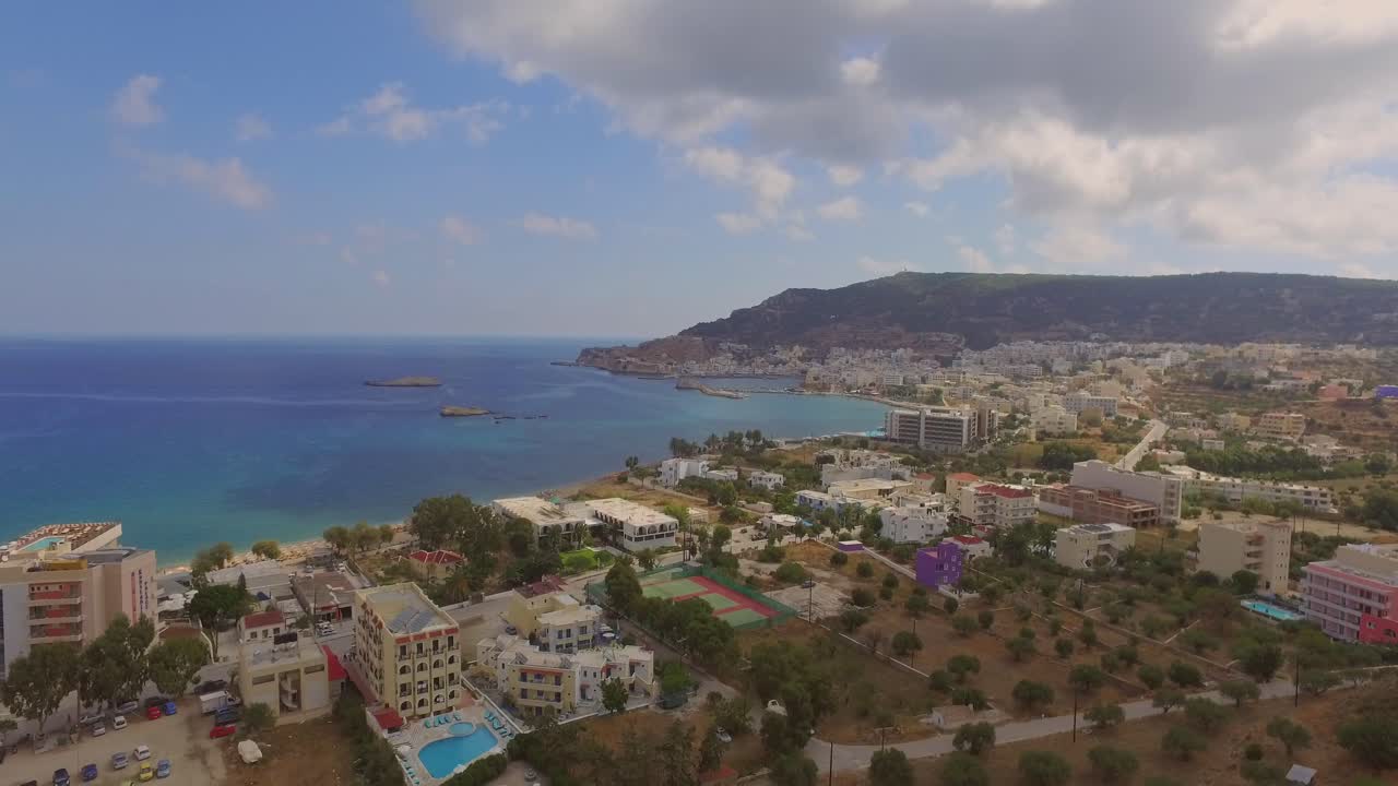 Aerial: The town of Karpathos, Greece