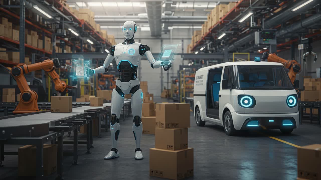Autonomous Robot Handling Inventory in a Warehouse: Advanced Technology Streamlining Logistics with Automated Systems and Smart Delivery Solutions