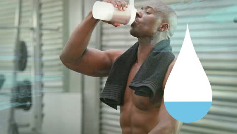 animación del procesamiento de datos sobre hombres afroamericanos bebiendo agua