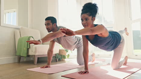 Couple,-yoga-and-balance,-body