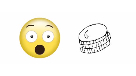 Animation-of-surprised-emoji-and-coins-social-media-emoji-icons-over-white-background
