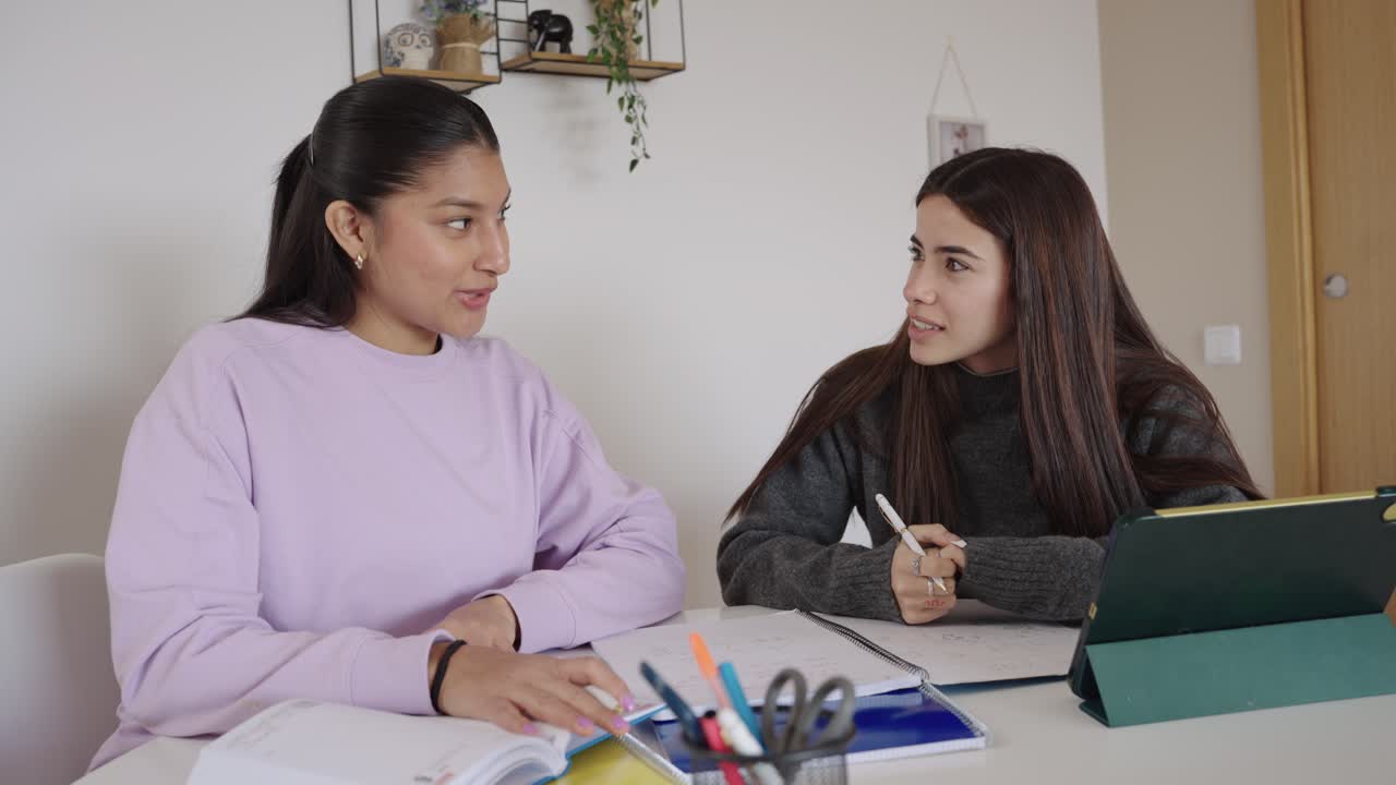 Two Young Women Studying Together