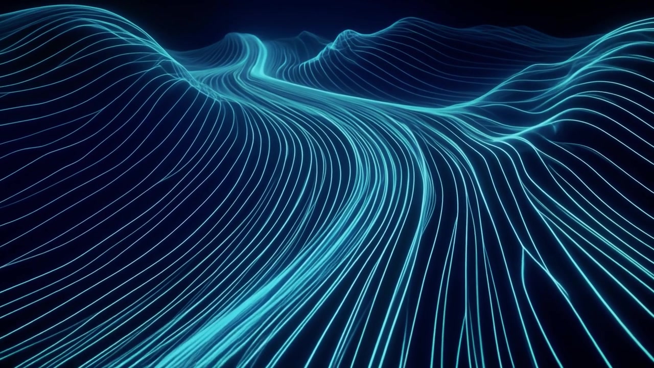 Abstract Glowing Blue Digital Wave Lines Flowing in Dark Space