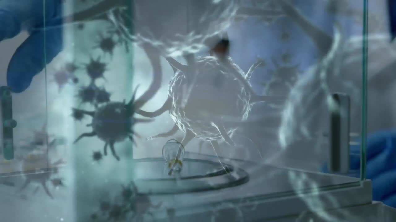 실험실에서 과학을 통해 코로나바이러스 세포의 애니메이션