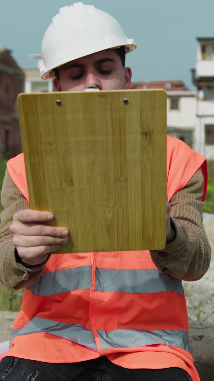 Engineer Outdoor Sitting On A Rock And Taking Notes