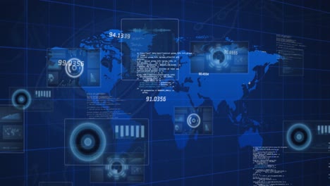 animation of world map and data processing on interface